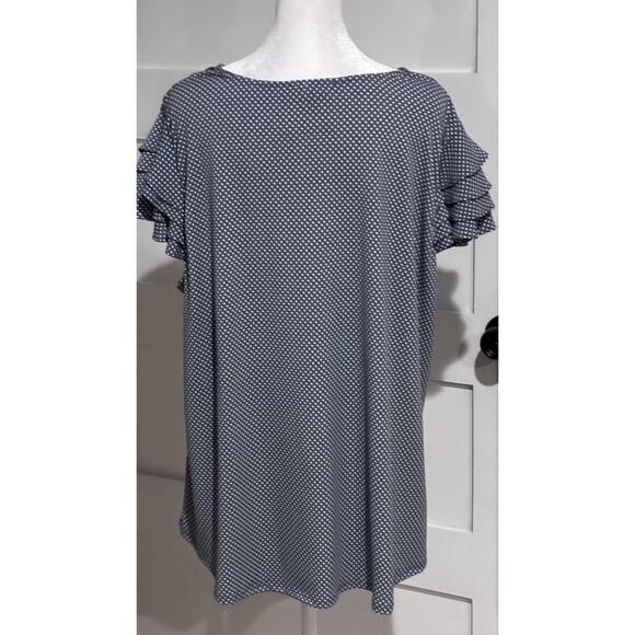 Adrienne Papell Blouse Dusty Blue With Small Dots - Picture 3 of 6